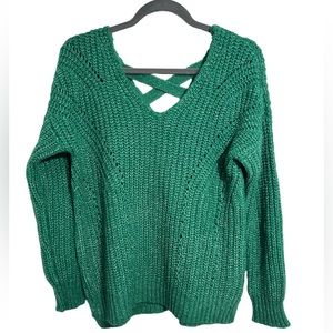 HIPPIE ROSE Green Cable Knit Sweater-SM